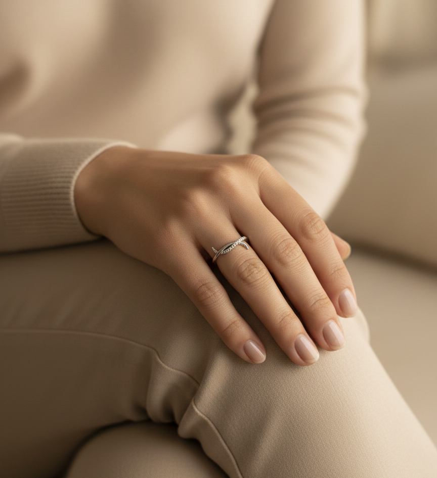 0.11 carat diamond crossover ring in 18K white gold by Emirates Diamonds