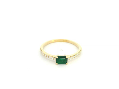 0.35 carat square emerald and diamond ring in 18K yellow gold by Emirates Diamonds