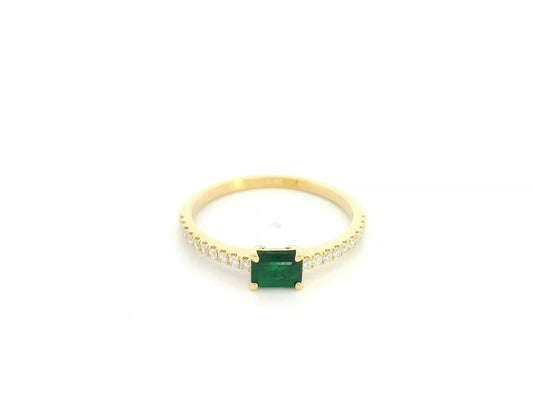 0.35 carat square emerald and diamond ring in 18K yellow gold by Emirates Diamonds