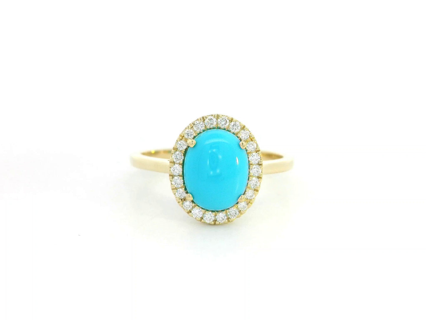 18K yellow gold turquoise ring with diamond halo, oval turquoise gemstone ring by Emirates Diamonds
