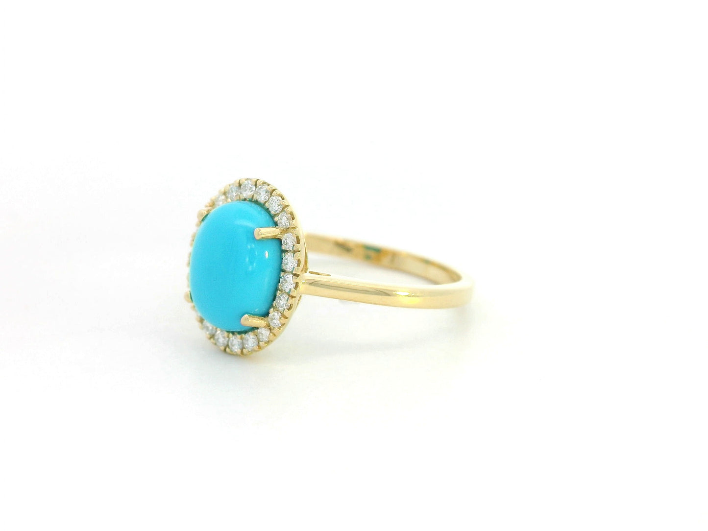 18K yellow gold turquoise ring with diamond halo, oval turquoise gemstone ring by Emirates Diamonds