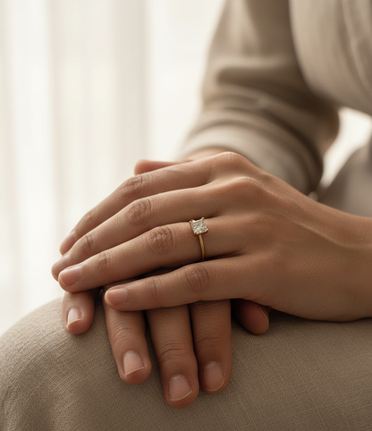 Princess cut diamond solitaire ring in 18K yellow gold by Emirates Diamonds