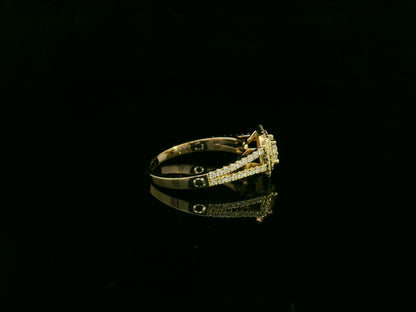 0.56 carat IGI certified diamond halo engagement ring in 18K yellow gold with split shank by Emirates Diamonds