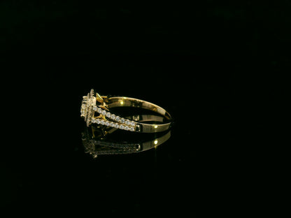 0.56 carat IGI certified diamond halo engagement ring in 18K yellow gold with split shank by Emirates Diamonds