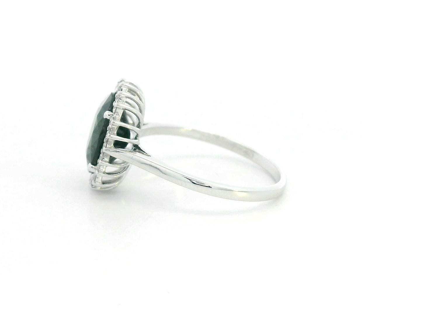 3.41 carat oval blue sapphire and diamond halo ring in 18K white gold by Emirates Diamonds