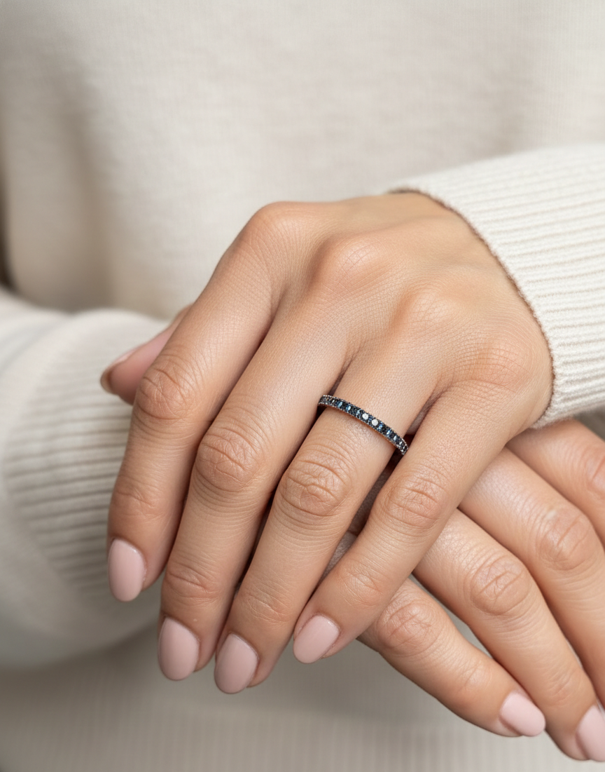 18K white gold black diamond eternity band with 0.41 carats of black diamonds by Emirates Diamonds