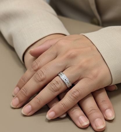 18K white gold diamond channel-set band with double rows of round diamonds by Emirates Diamonds