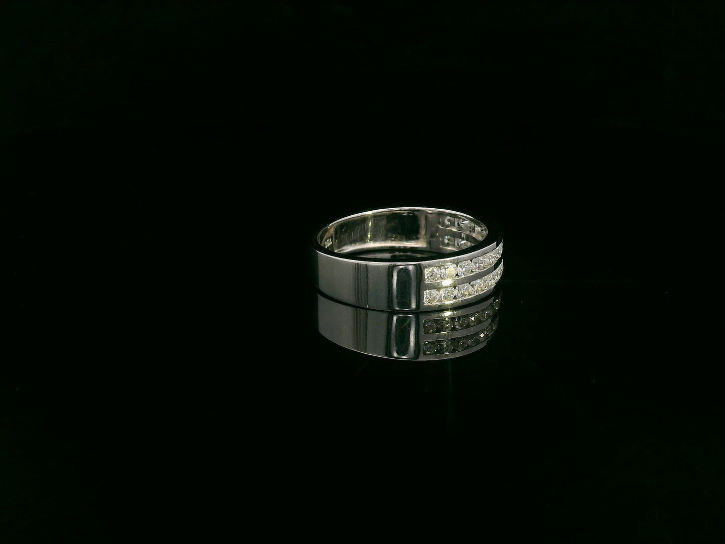 18K white gold diamond channel-set band with double rows of round diamonds by Emirates Diamonds