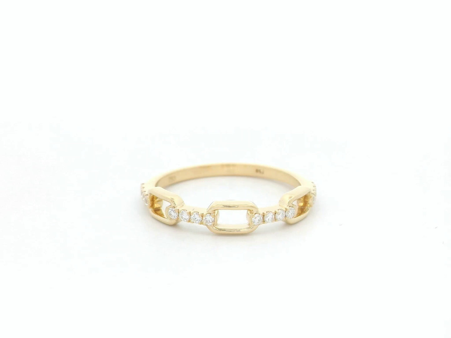Diamond link band ring in 18K yellow gold with pavé diamond accents by Emirates Diamonds