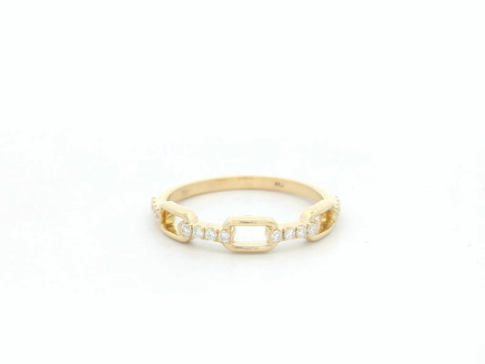 Diamond link band ring in 18K yellow gold with pavé diamond accents by Emirates Diamonds