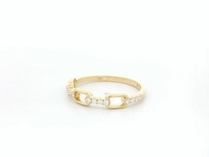 Diamond link band ring in 18K yellow gold with pavé diamond accents by Emirates Diamonds
