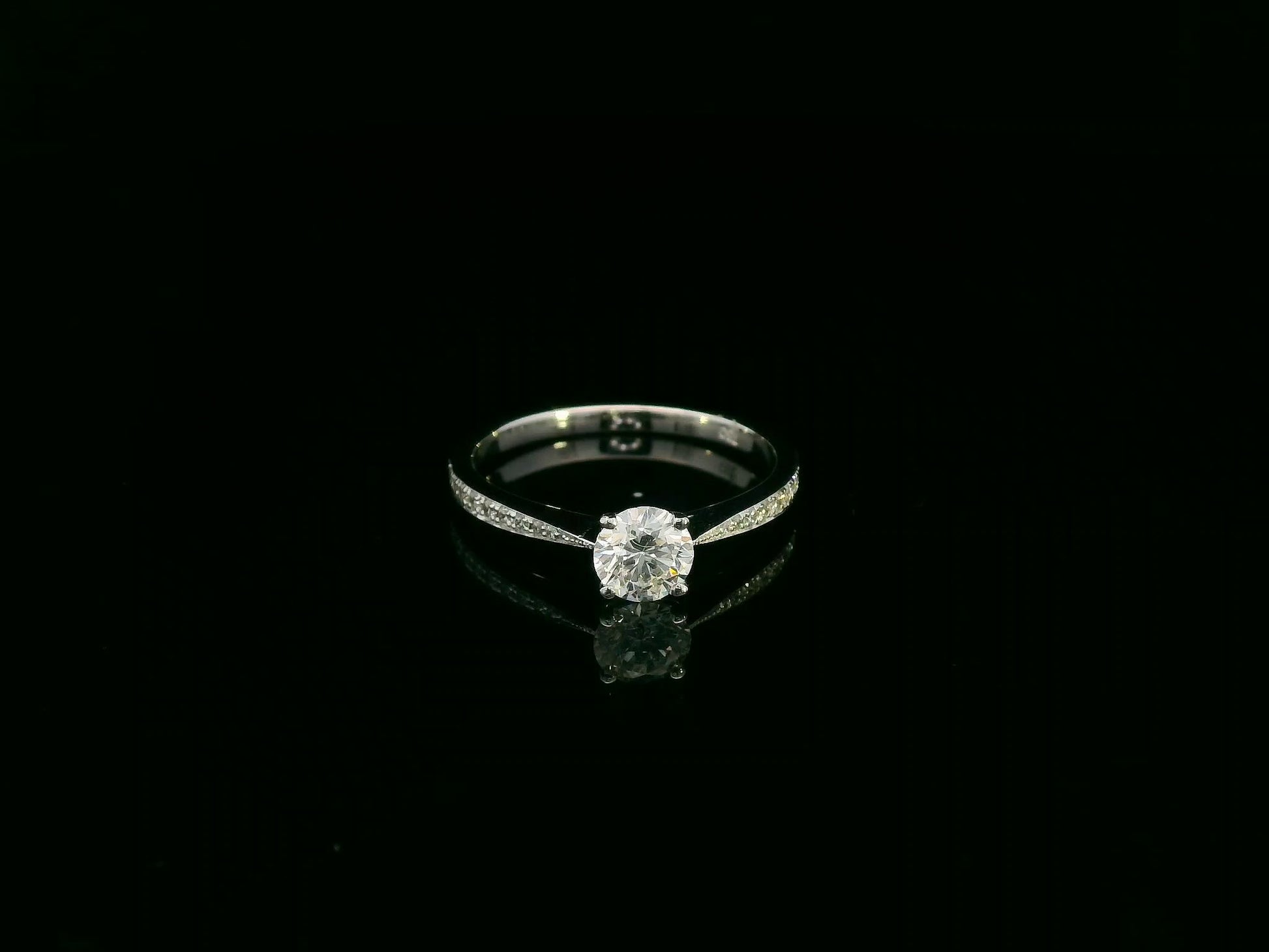 18K white gold diamond solitaire engagement ring with pavé band – 0.55 carat GIA diamond by Emirates Diamonds