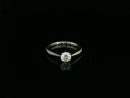 18K white gold diamond solitaire engagement ring with pavé band – 0.55 carat GIA diamond by Emirates Diamonds