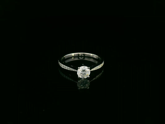 18K white gold diamond solitaire engagement ring with pavé band – 0.55 carat GIA diamond by Emirates Diamonds