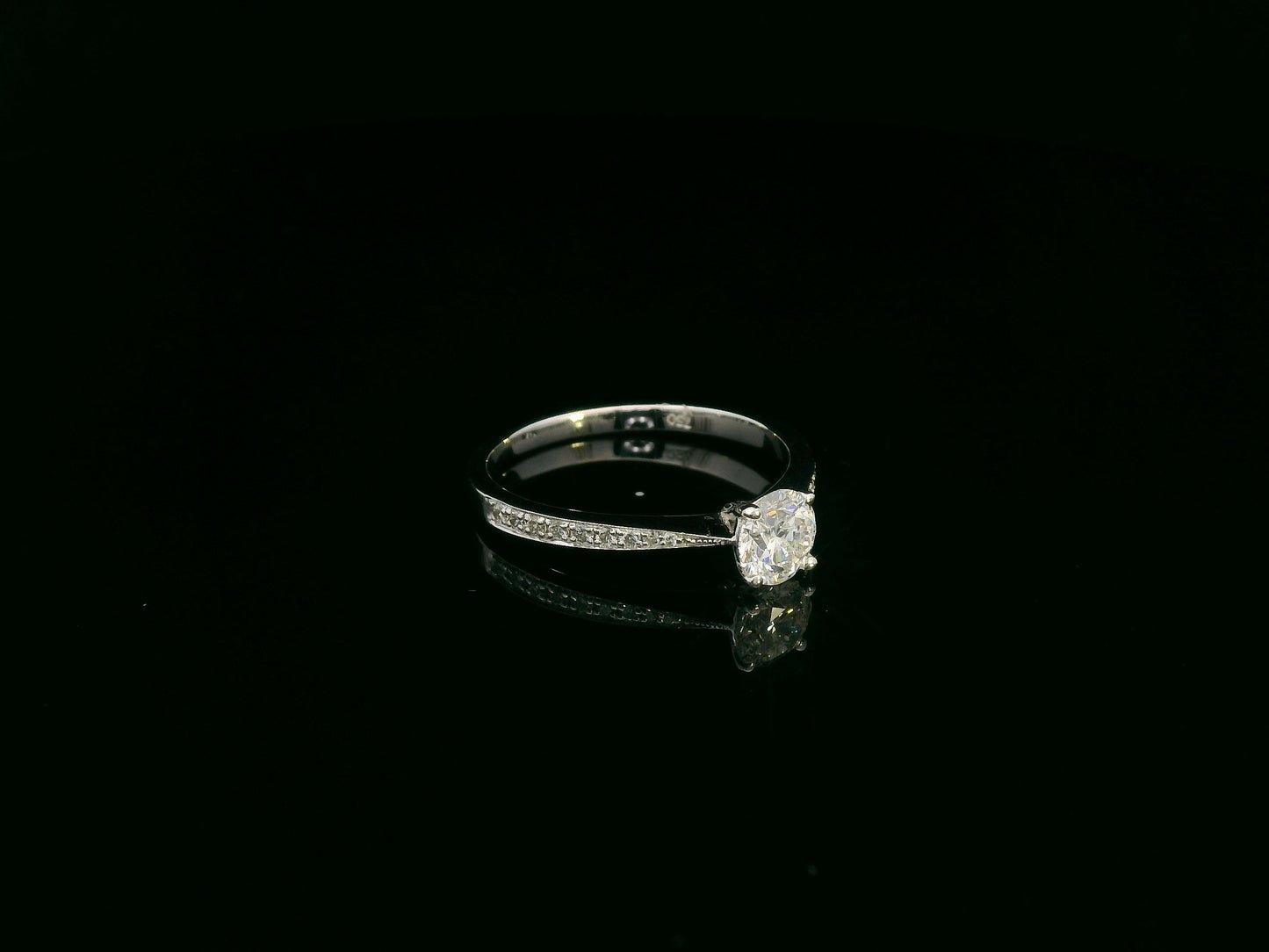 18K white gold diamond solitaire engagement ring with pavé band – 0.55 carat GIA diamond by Emirates Diamonds
