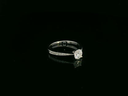 18K white gold diamond solitaire engagement ring with pavé band – 0.55 carat GIA diamond by Emirates Diamonds