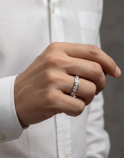 0.92 carat diamond channel set band ring in 18K white gold unisex design by Emirates Diamonds