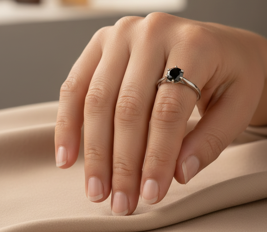 1.92 carat black diamond solitaire ring in 18K white gold by Emirates Diamonds