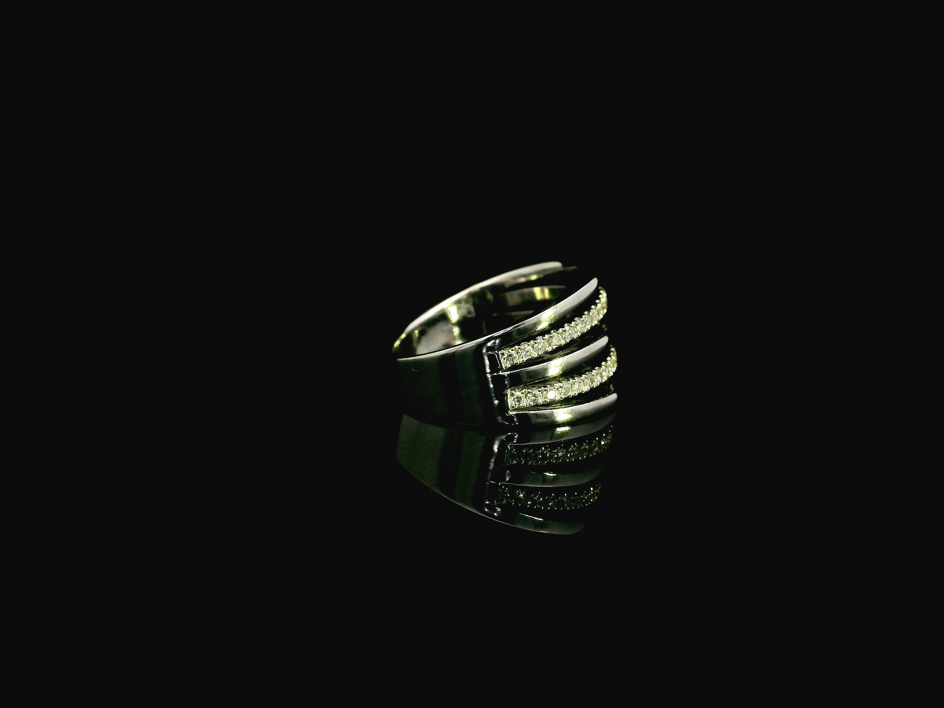 Diamond multi band stacked ring in 18K white gold by Emirates Diamonds