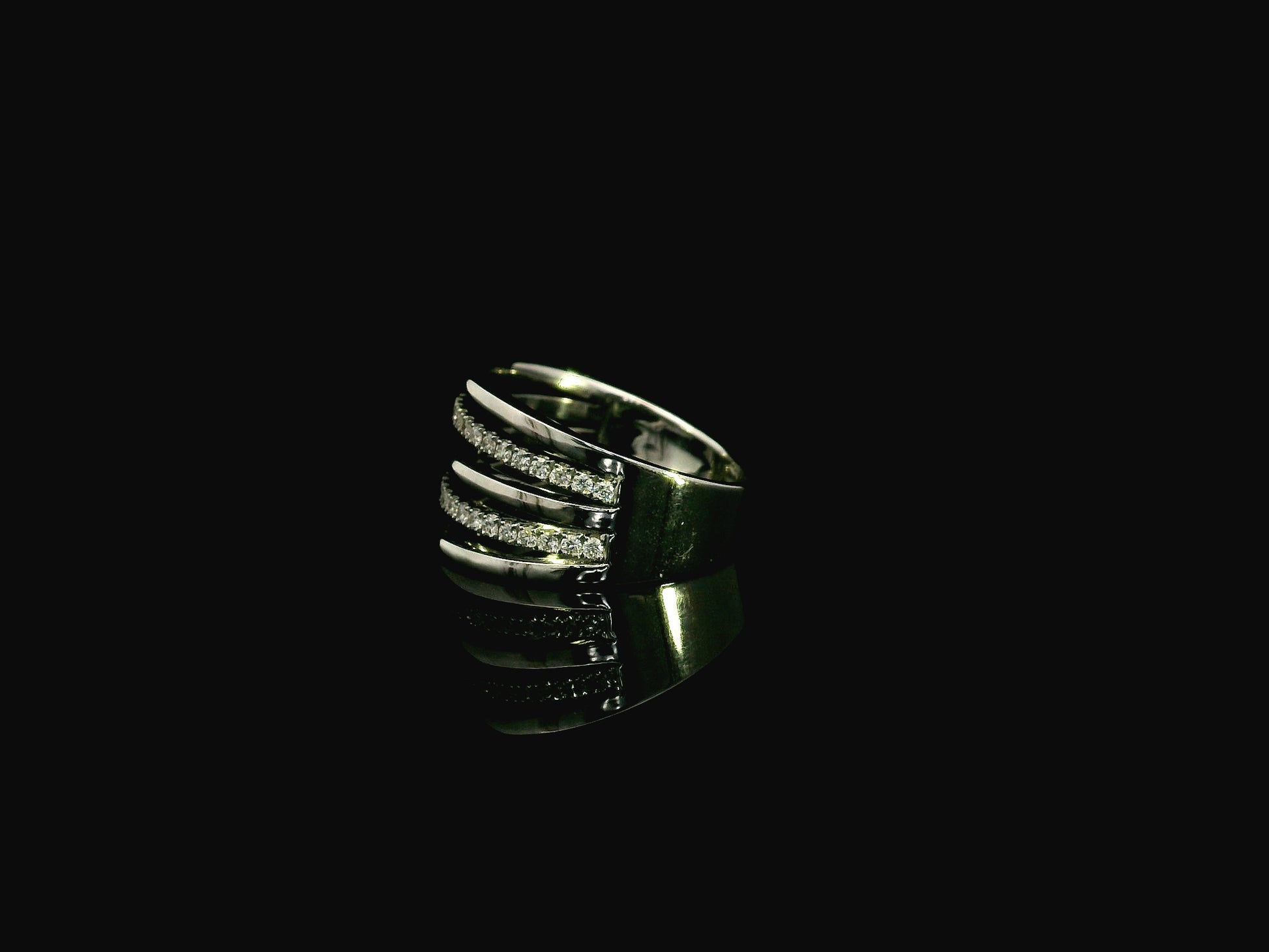 Diamond multi band stacked ring in 18K white gold by Emirates Diamonds
