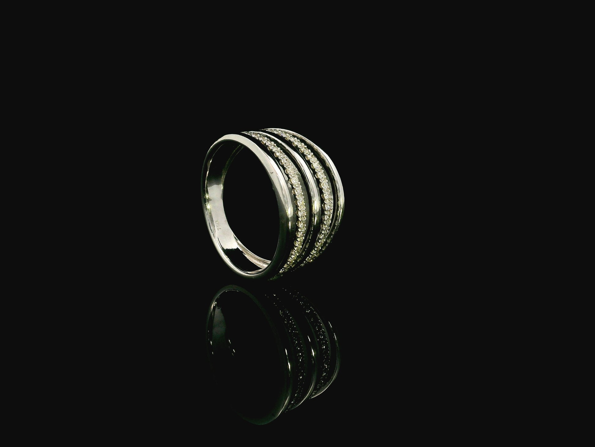 Diamond multi band stacked ring in 18K white gold by Emirates Diamonds