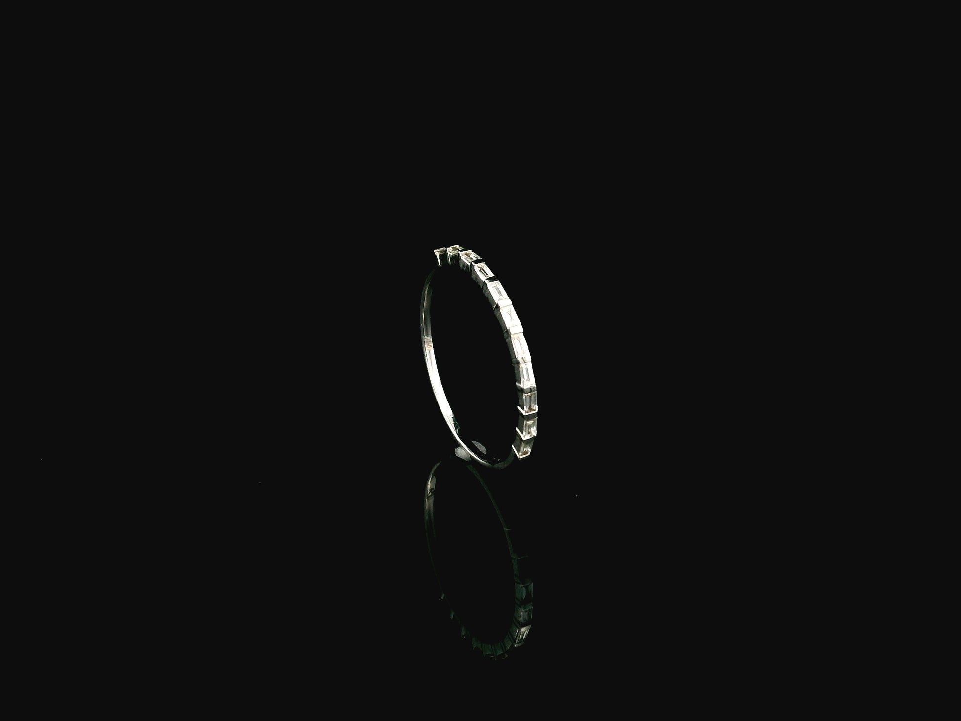 Baguette diamond band ring in 18K white gold minimalist stackable ring Emirates Diamonds