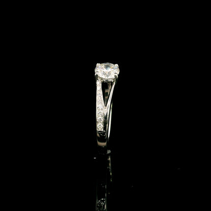 Round Diamond Twist Engagement Ring in 18K White Gold