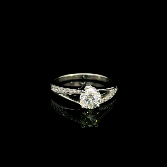 Round Diamond Twist Engagement Ring in 18K White Gold