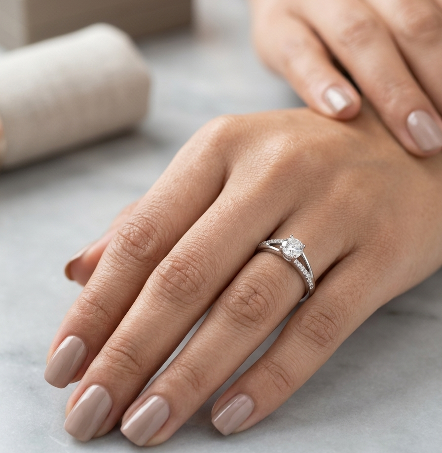 Round Diamond Twist Engagement Ring in 18K White Gold