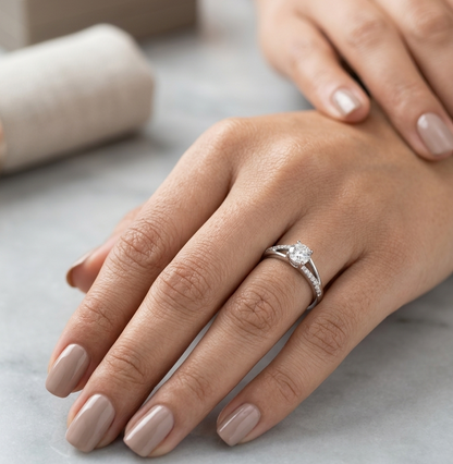 Round Diamond Twist Engagement Ring in 18K White Gold