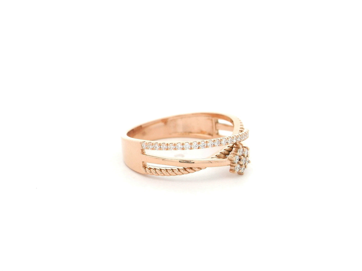 Diamond cluster crossover ring in 18K rose gold by Emirates Diamonds