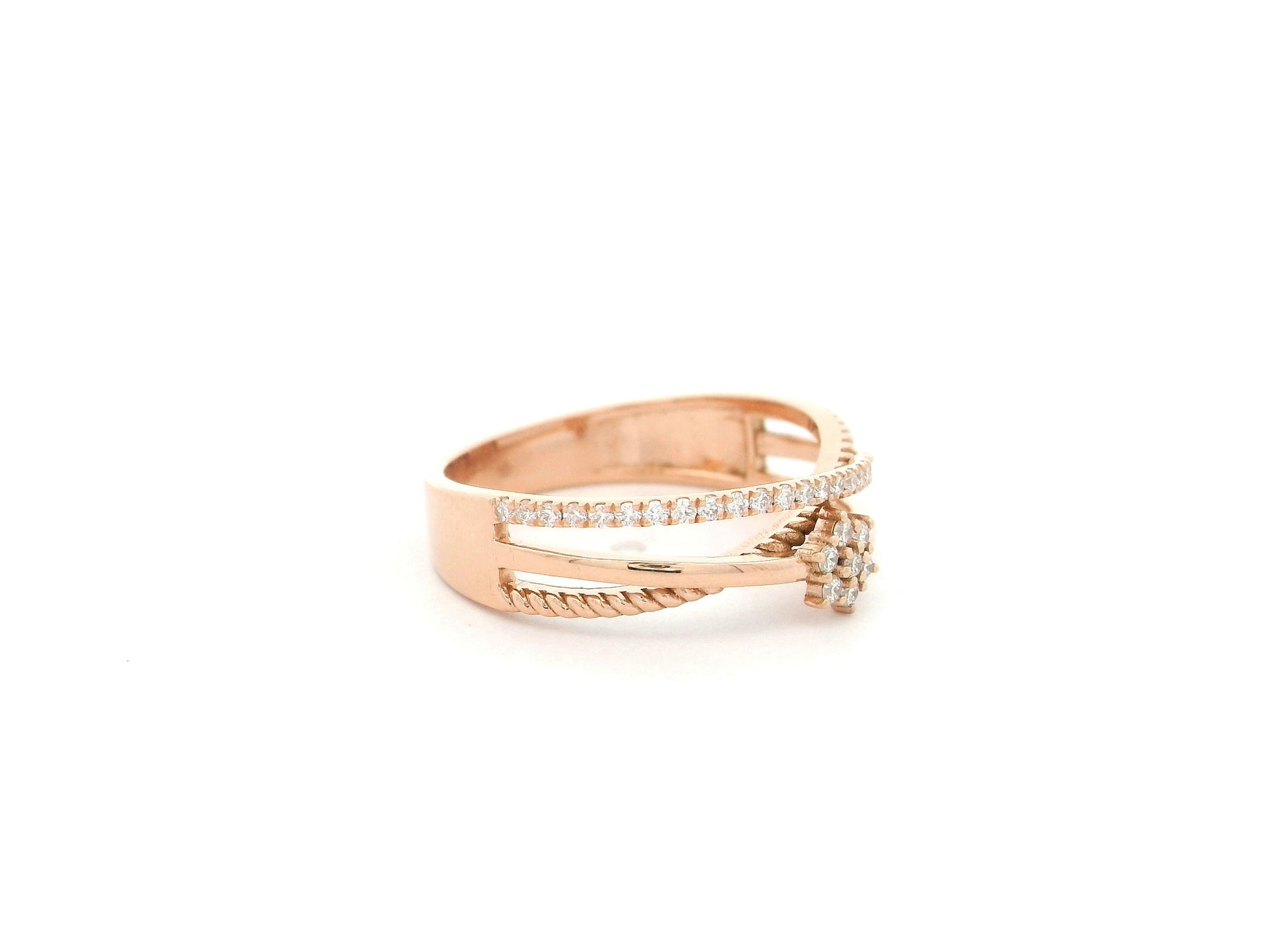 Diamond cluster crossover ring in 18K rose gold by Emirates Diamonds