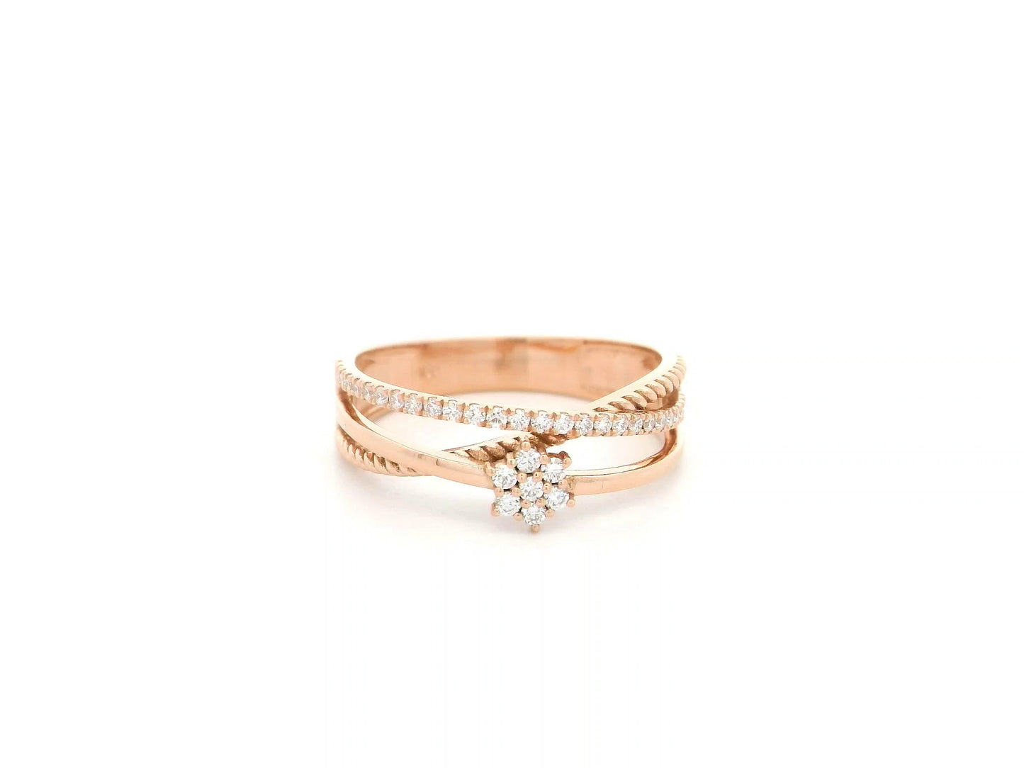 Diamond cluster crossover ring in 18K rose gold by Emirates Diamonds