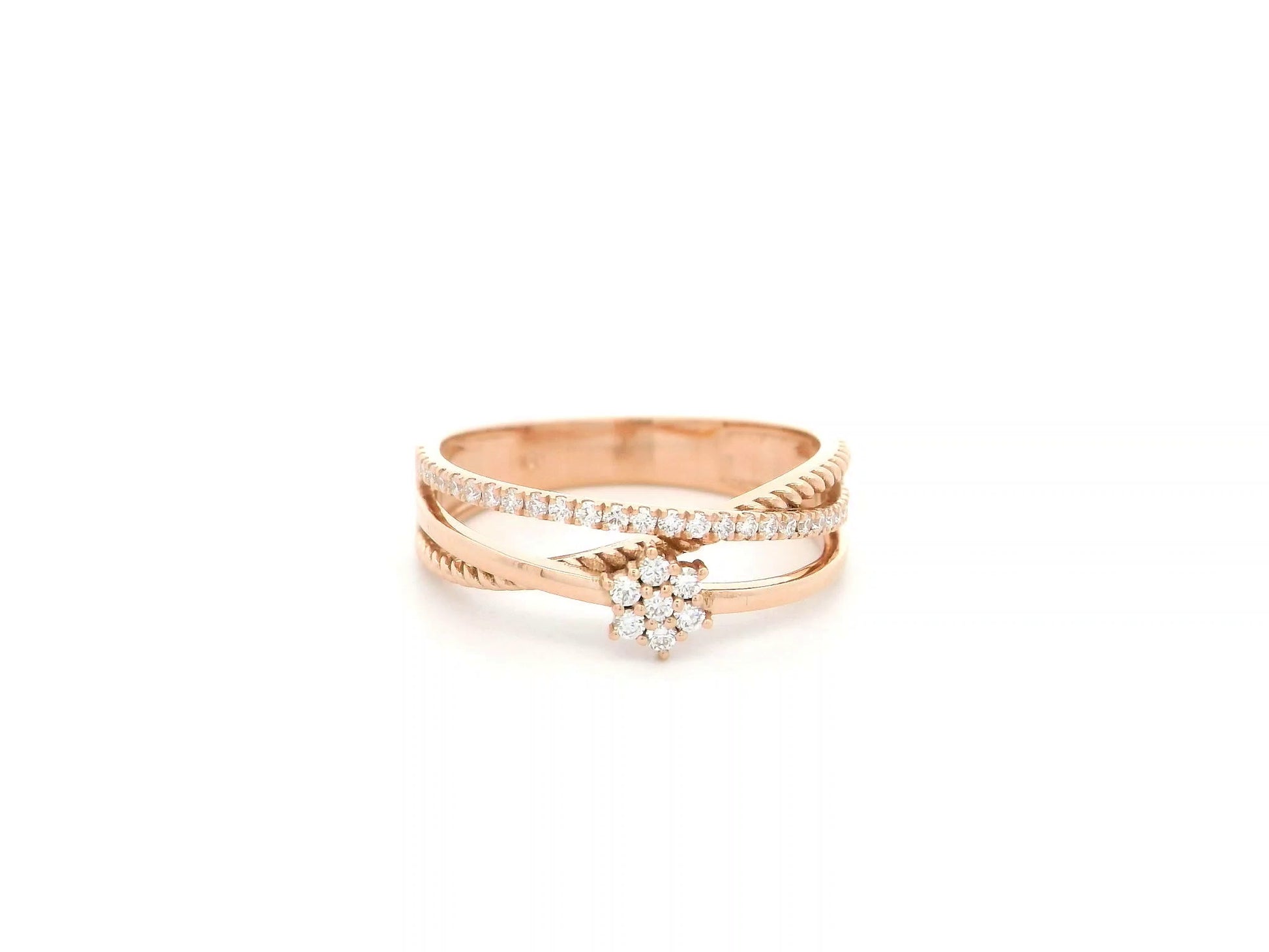 Diamond cluster crossover ring in 18K rose gold by Emirates Diamonds
