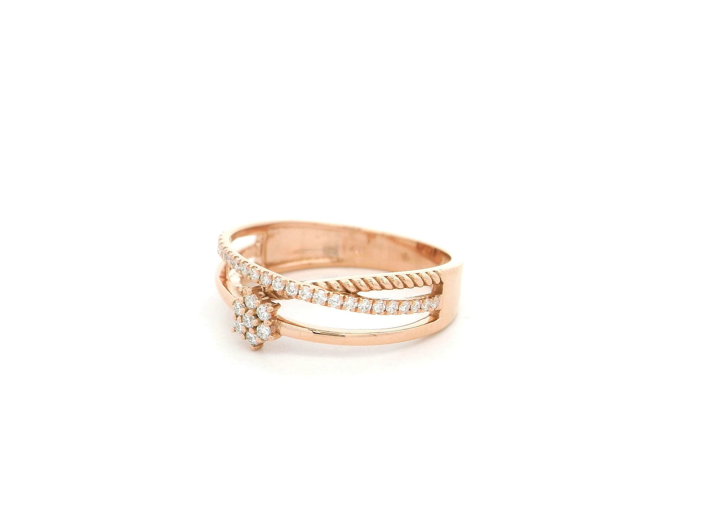 Diamond cluster crossover ring in 18K rose gold by Emirates Diamonds