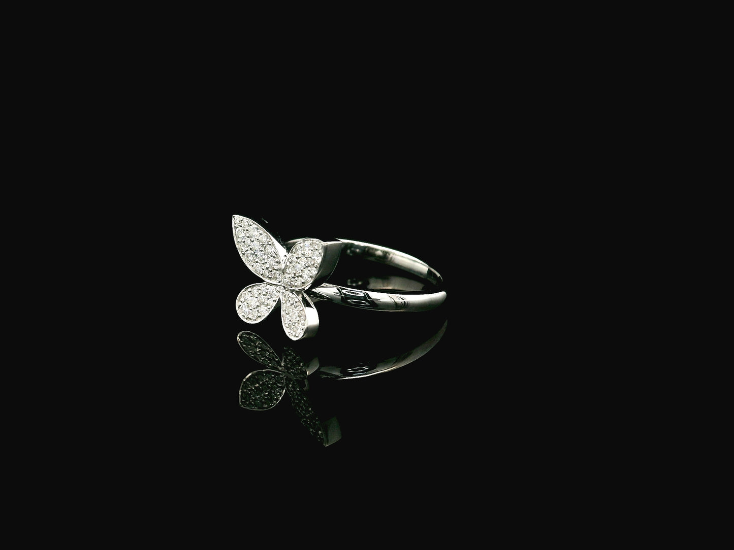 Diamond butterfly ring in 18K white gold with pavé diamonds by Emirates Diamonds
