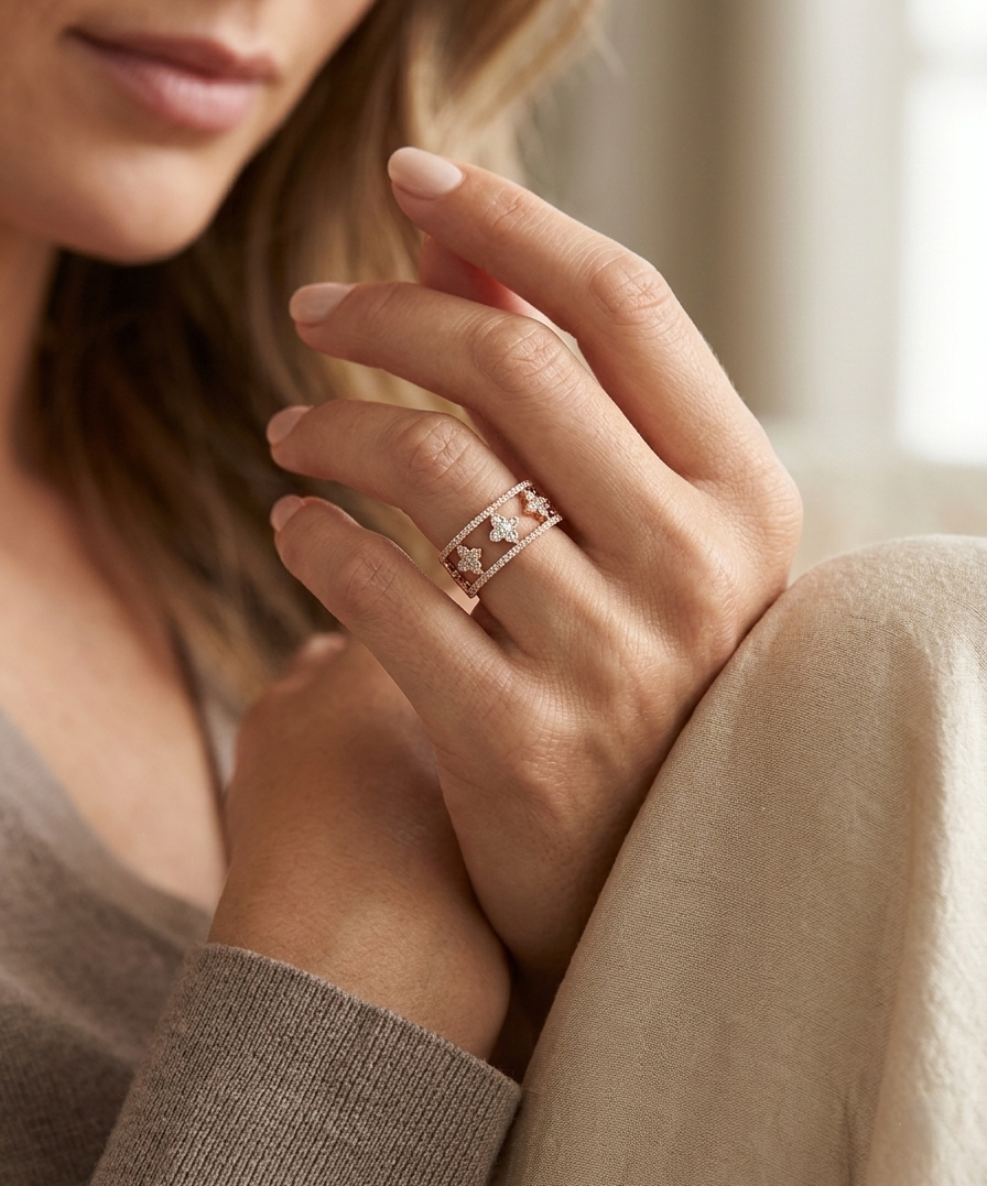 Diamond statement ring 0.77 carat in 18K rose gold by Emirates Diamonds