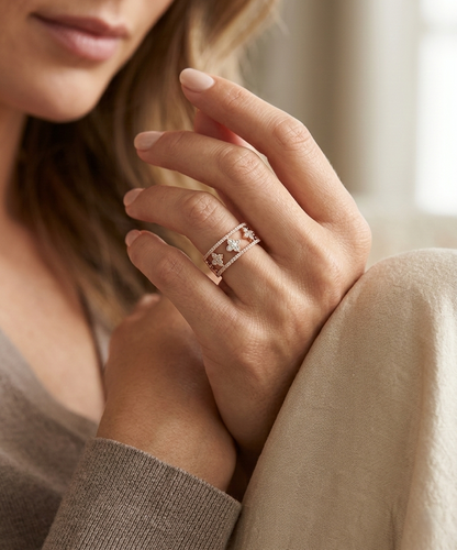 Diamond statement ring 0.77 carat in 18K rose gold by Emirates Diamonds