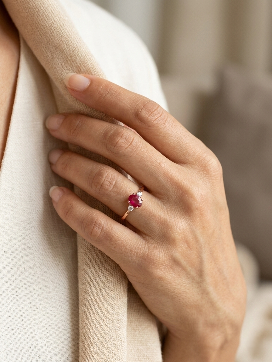 Oval ruby and diamond ring in 18K rose gold by Emirates Diamonds