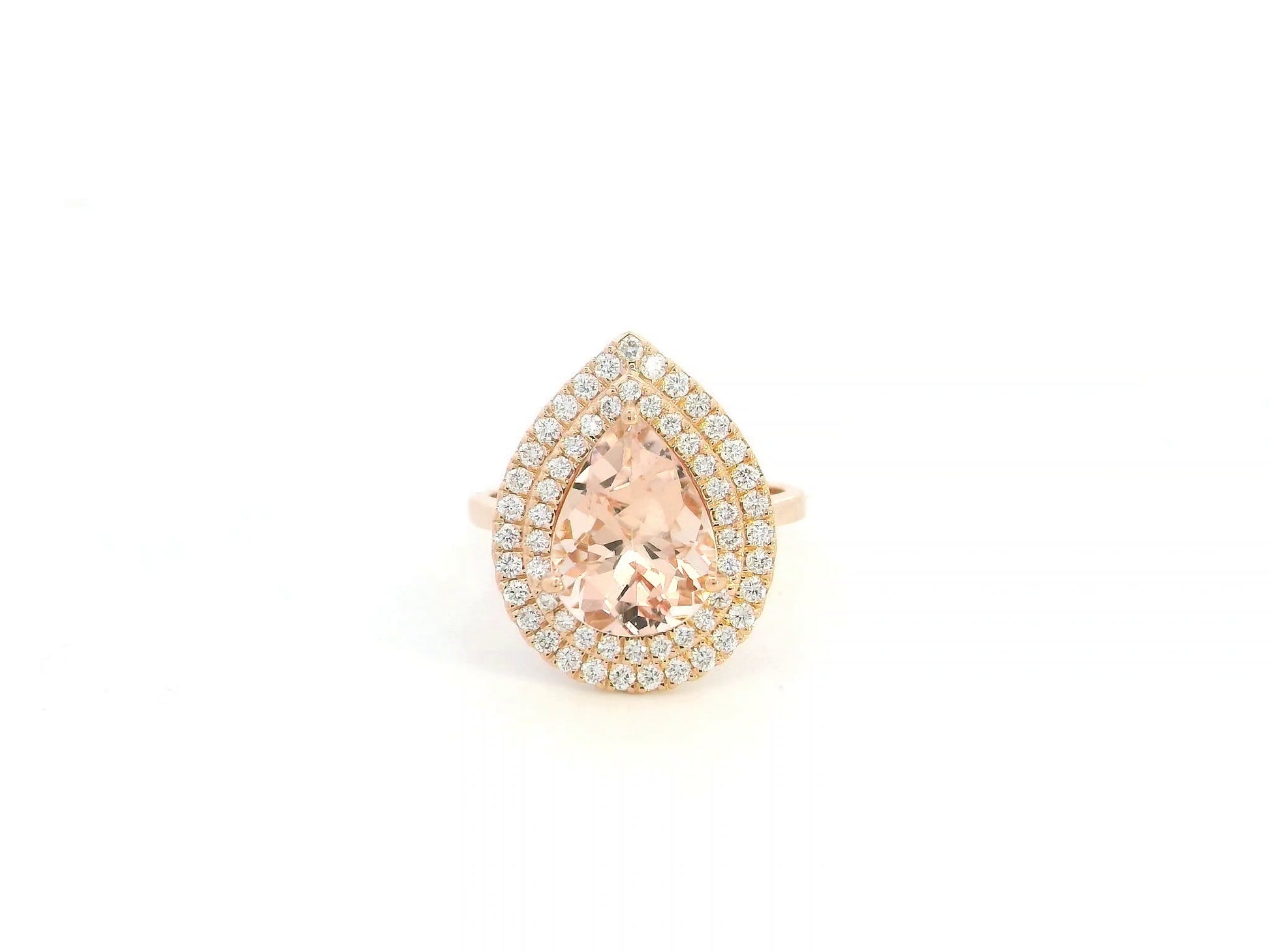 Pear morganite double halo diamond ring in 18K rose gold – Emirates Diamonds