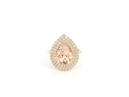 Pear morganite double halo diamond ring in 18K rose gold – Emirates Diamonds