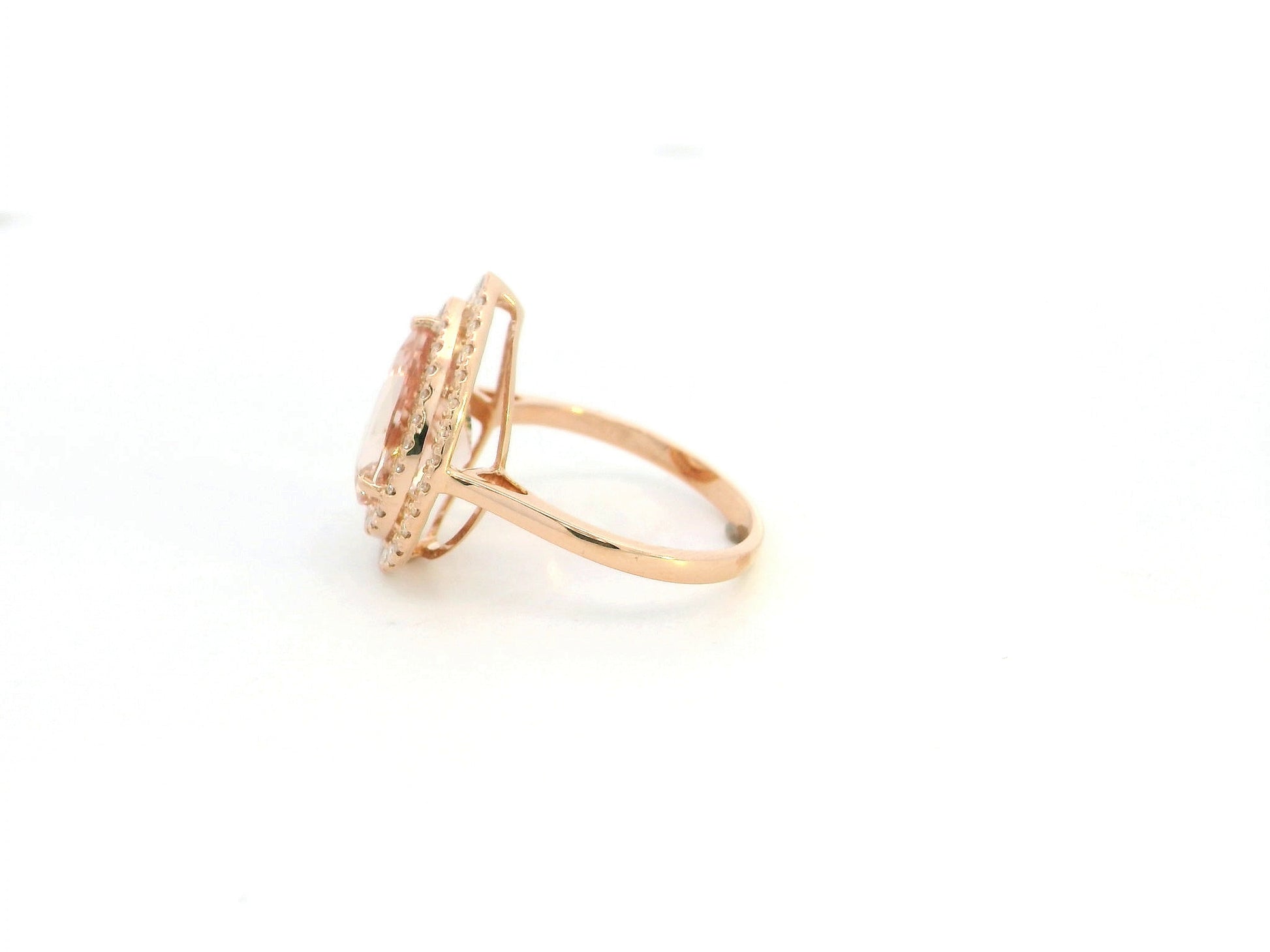 Pear morganite double halo diamond ring in 18K rose gold – Emirates Diamonds