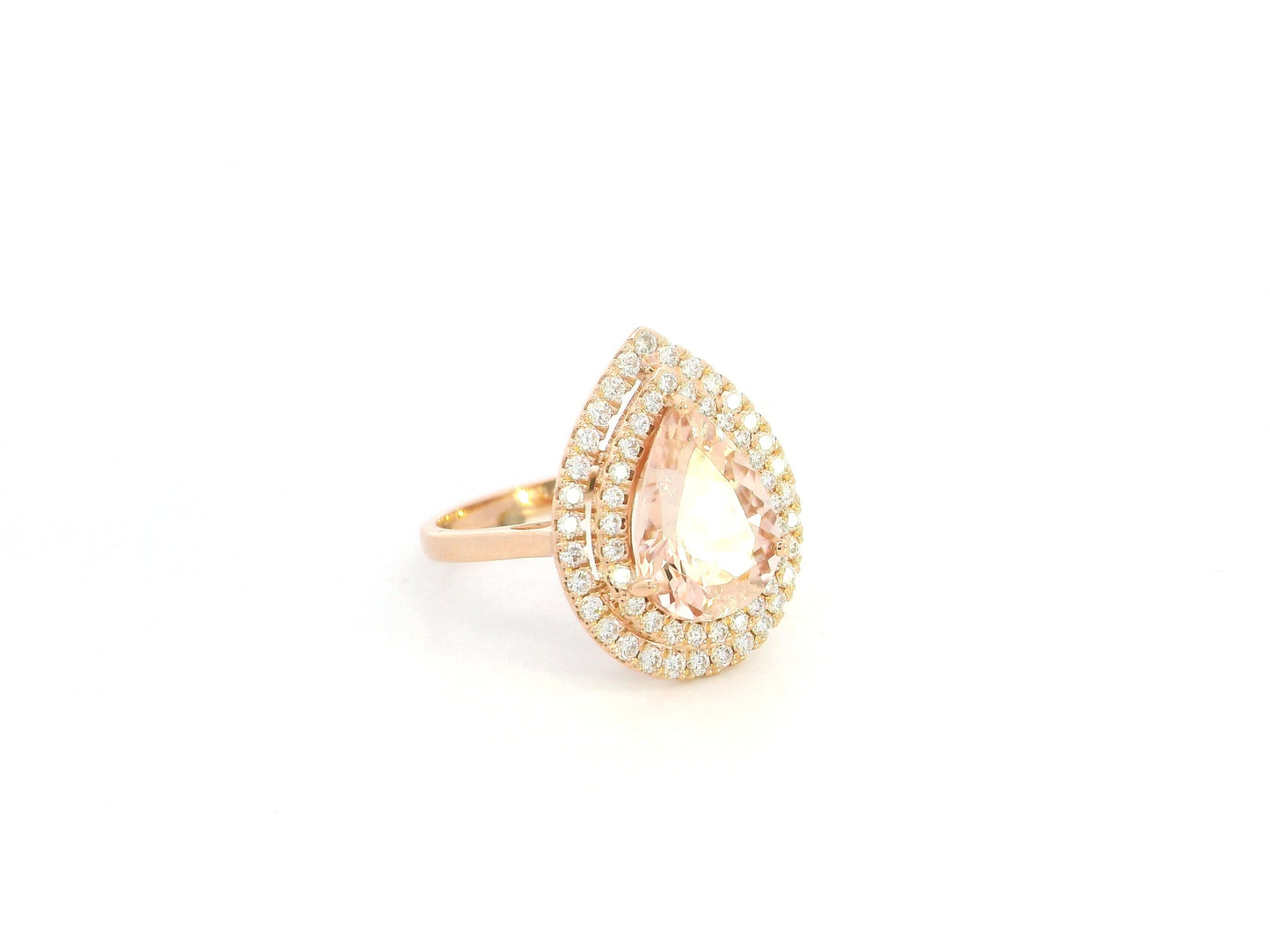 Pear morganite double halo diamond ring in 18K rose gold – Emirates Diamonds