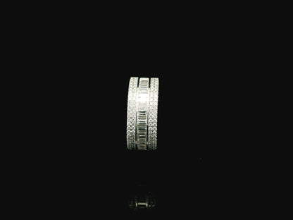 Baguette and round diamond band ring 0.99ct in 18K white gold unisex statement design by Emirates Diamonds