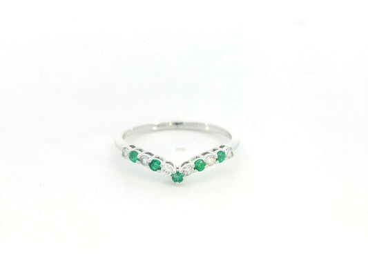 Emerald & Diamond Chevron Contour Ring in 18K White Gold