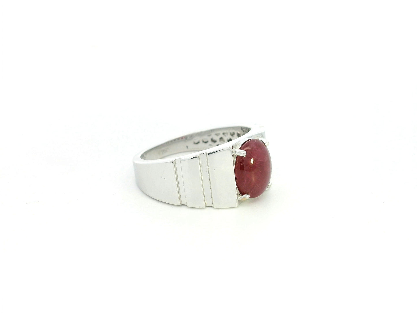 3.51ct cabochon ruby men's ring in 18K white gold bold statement design by Emirates Diamonds