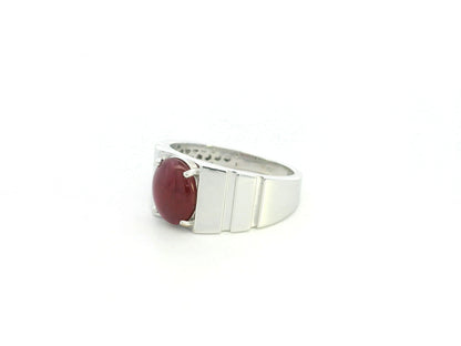 3.51ct cabochon ruby men's ring in 18K white gold bold statement design by Emirates Diamonds