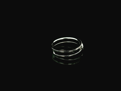 18K white gold dual band diamond ring with pavé band and round cluster center