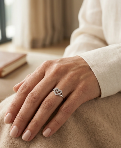 18K white gold diamond heart ring with modern open design