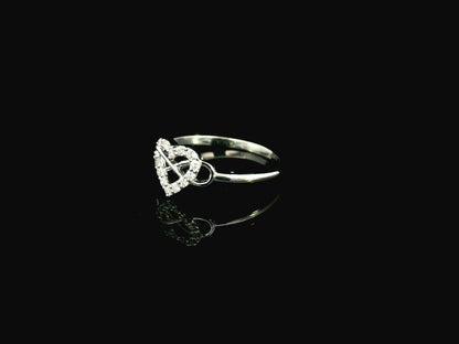 18K white gold diamond heart ring with modern open design